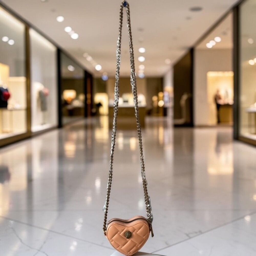 Kurt Geiger London Micro Heart Peach Quilted Leather Crossbody Bag NWT